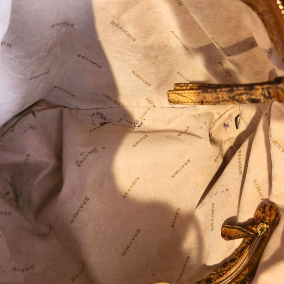 Brahmin "Anne" Toasted Almond Embossed Croc Print Leather Large Tote Handbag EUC - Picture 10 of 10